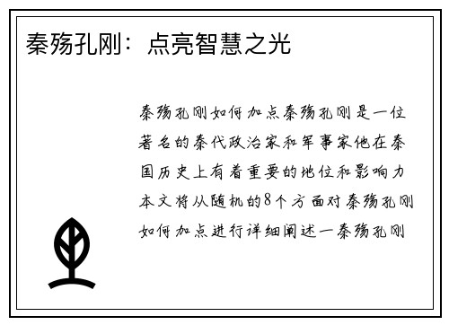 秦殇孔刚：点亮智慧之光